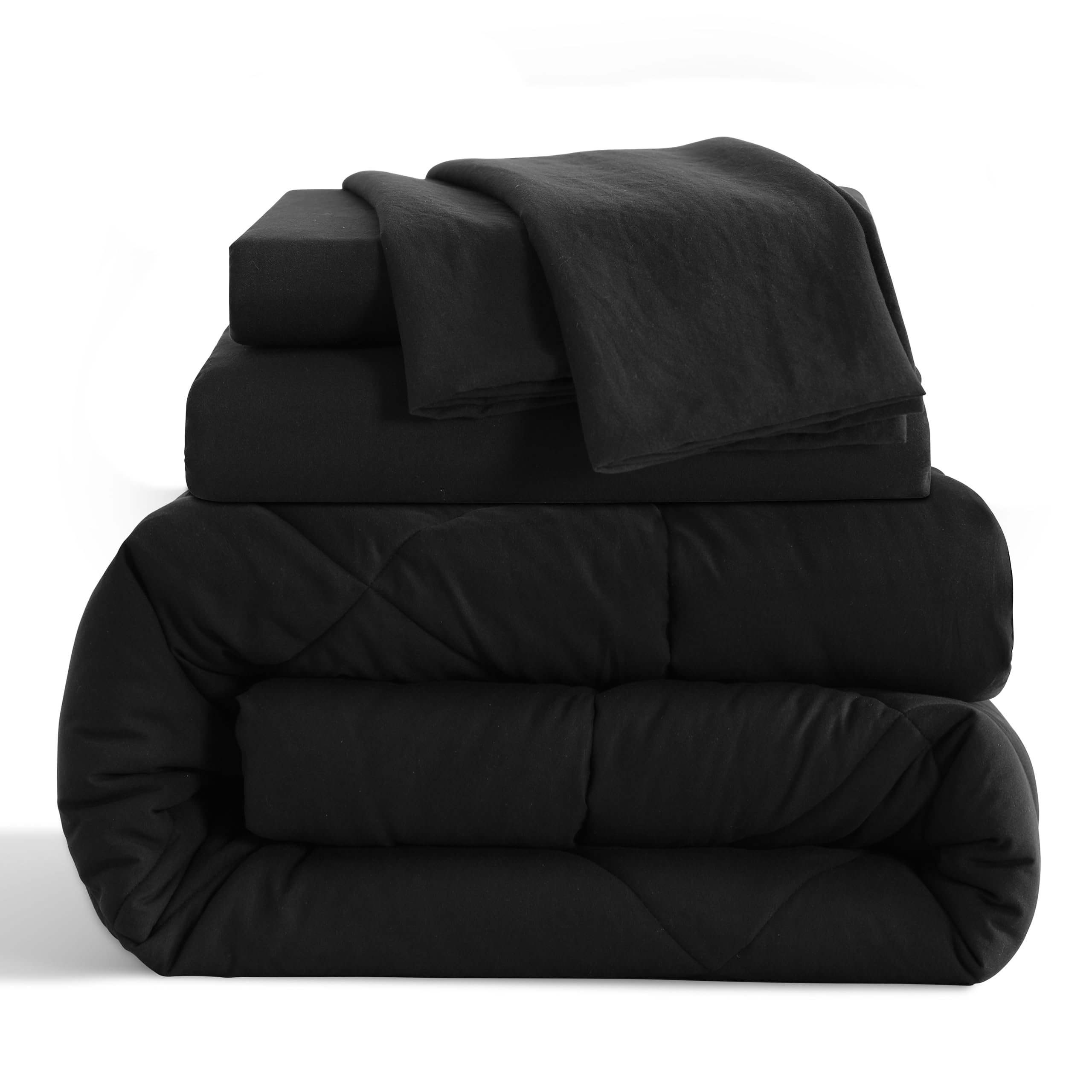 NTBAY Twin Comforter Set with Sheets, 5 Pieces Soft and Breathable Twin Bedding Set, Twin Bed in a Bag, Down Alternative Comforter Set Solid Color All Season, Kids Bedding Set, Black