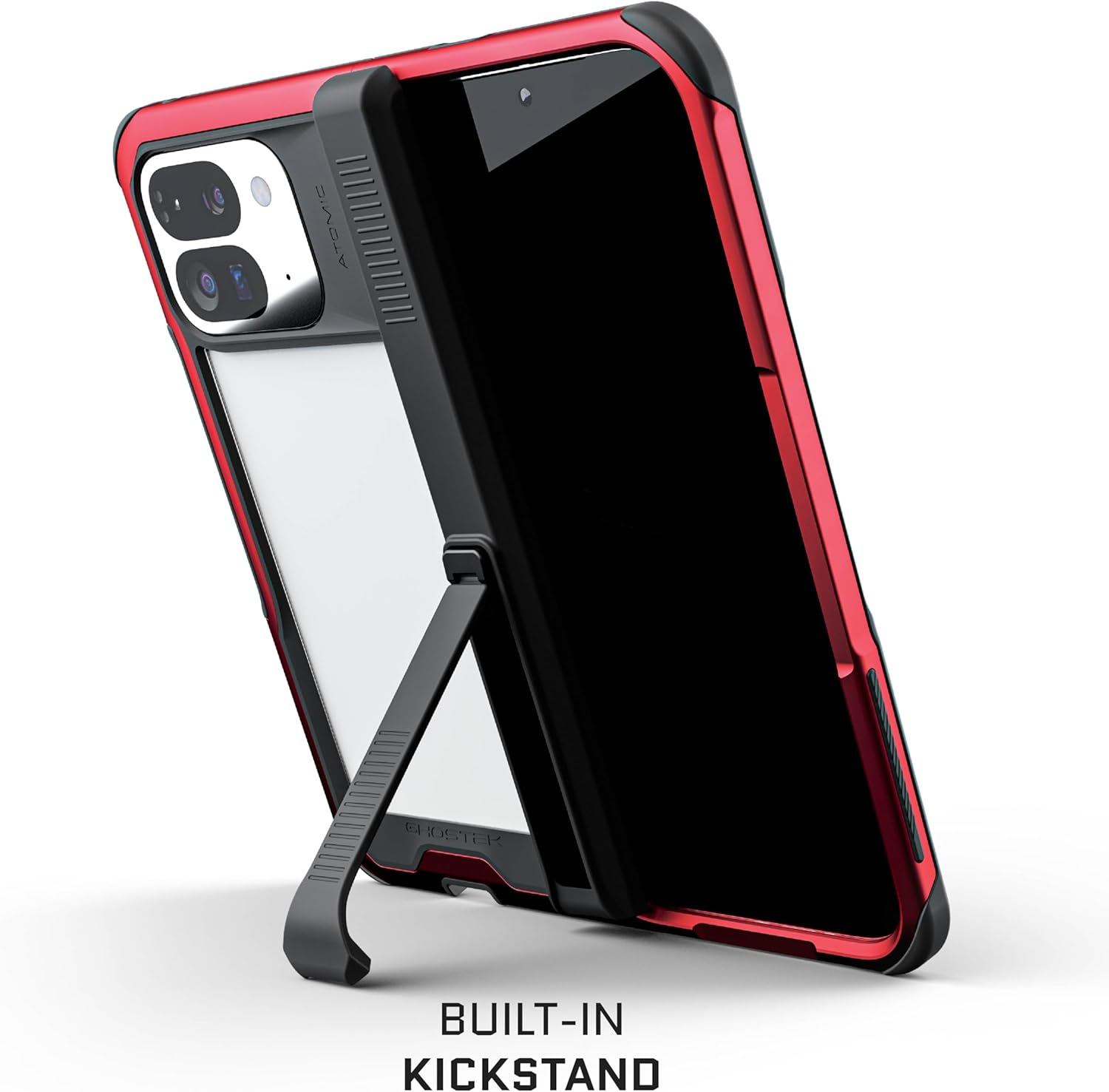 Ghostek Atomic Slim Pixel 9 Pro Fold Case with Built-in Kickstand and Full Hinge Protection Military Grade Metal Protective Phone Cover Designed for 2024 Google Pixel 9 Pro Fold (8") (Red)