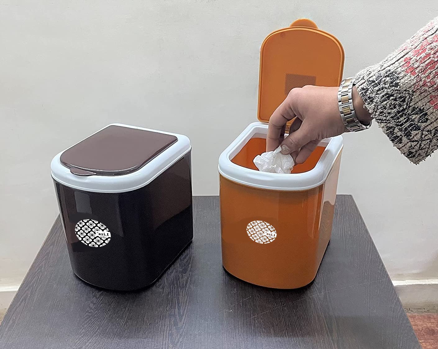 Nabhya Combo Of 2 pc Mini Waste Bin Disposal Dustbin for Car Office Desk and Home Use (Black & Brown)-picture-12