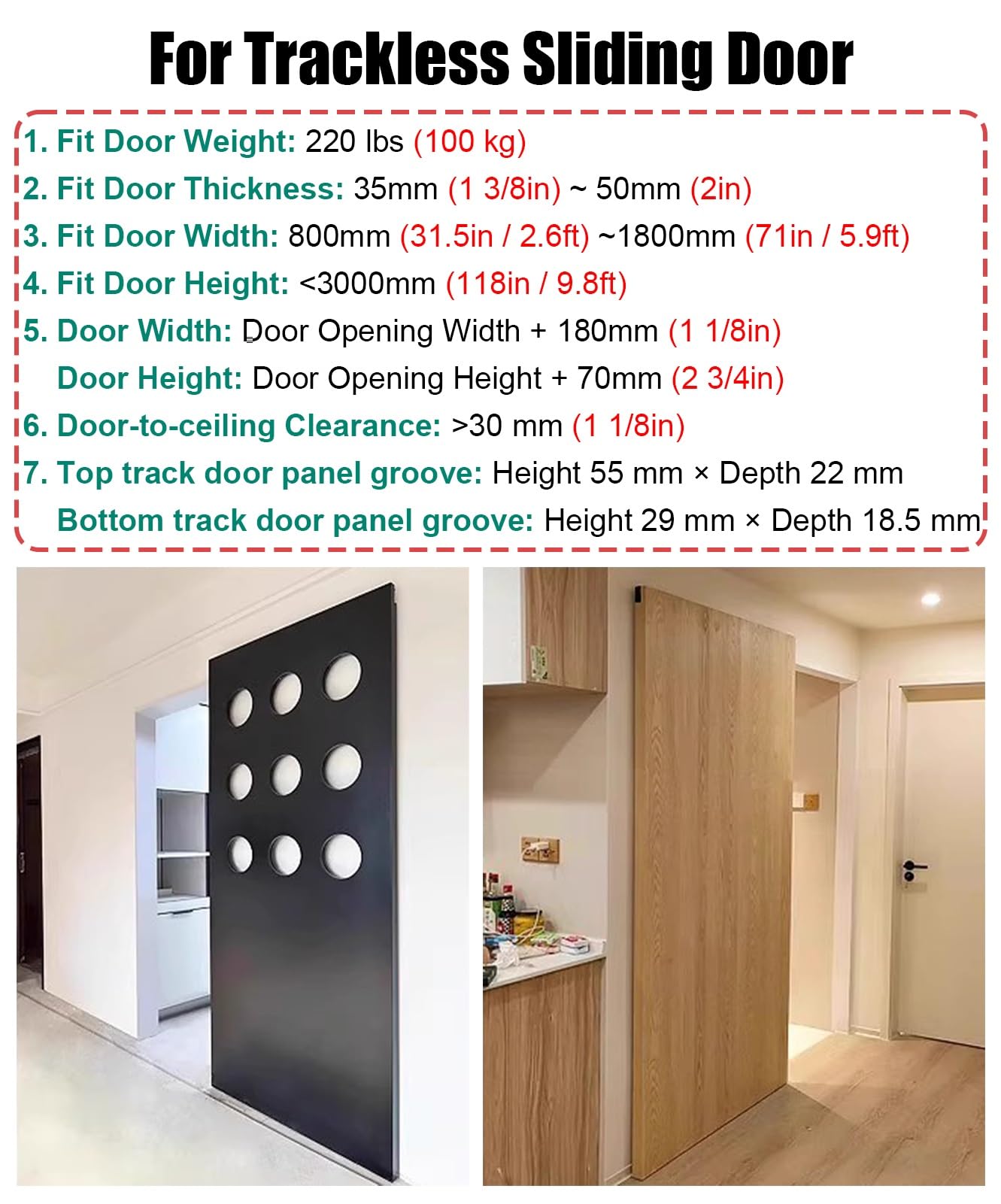 Vibeo Kit Puerta Corredera Oculta Herrajes Ocultos para Puertas de Granero con Montaje en Pared, Riel para Puerta Fantasma con Cierre Suave, Sistema de Puerta Corrediza de Madera(33in/85cm)