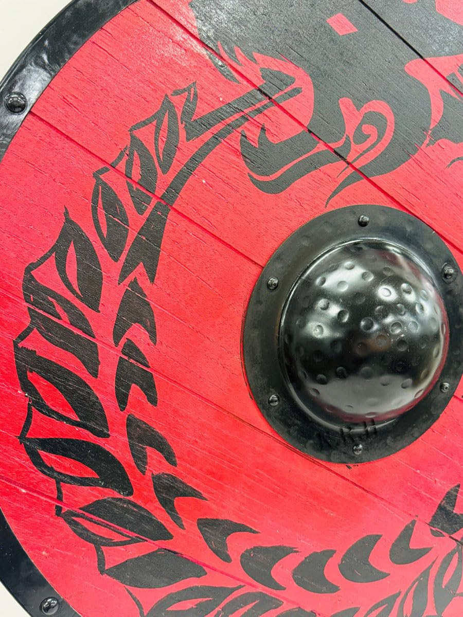 Nautical Replica Hub Medieval 24 Inches Wooden Viking Dragon Shield, Handcrafted Battle Ready Shield Decorative Viking shield Round Shield Viking Cosplay Gift