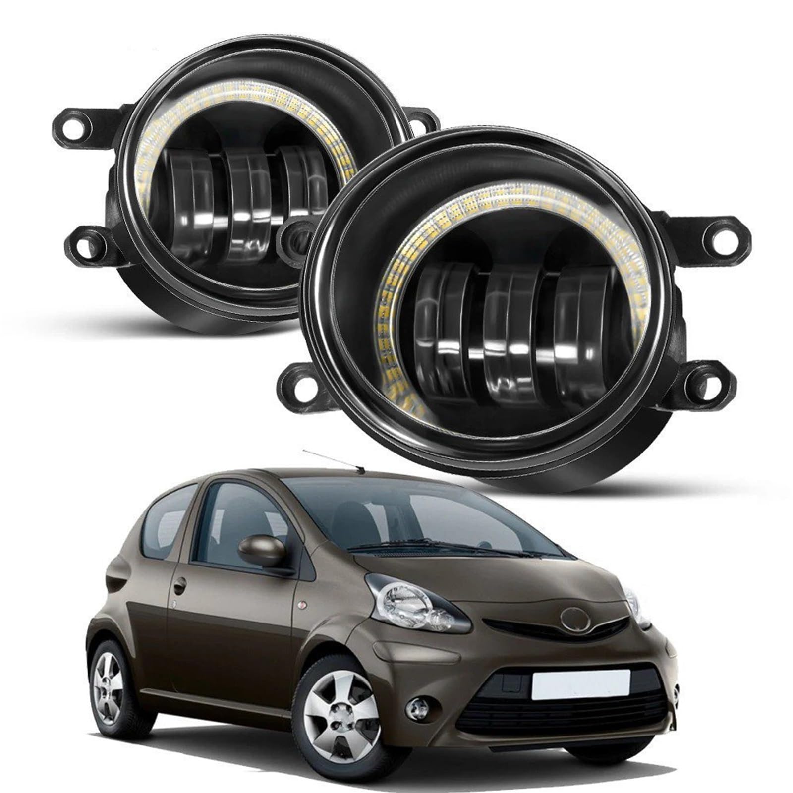 Faros Antiniebla Para Toyota Para Aygo B1 2005-2014 2X30 W Luz Antiniebla Ojo Ángel DRL H11 Lámpara LED Circulación Diurna Delantera Coche 12 V Antiniebla Delantero(White Blue)