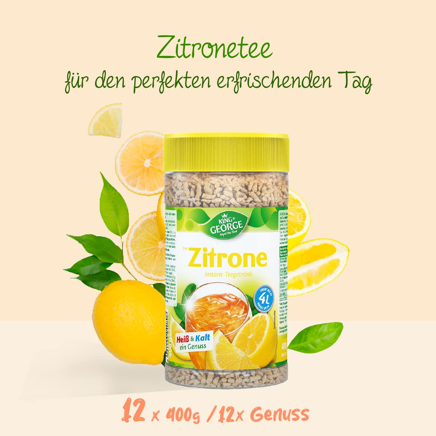 King George Bebida de té instantánea de limón, 12 x 400 g Bebida de té instantánea de cítricos y limón con Vitamina C, Paquete económico de té en Migas, Bebida en Polvo, Bebida refrescant