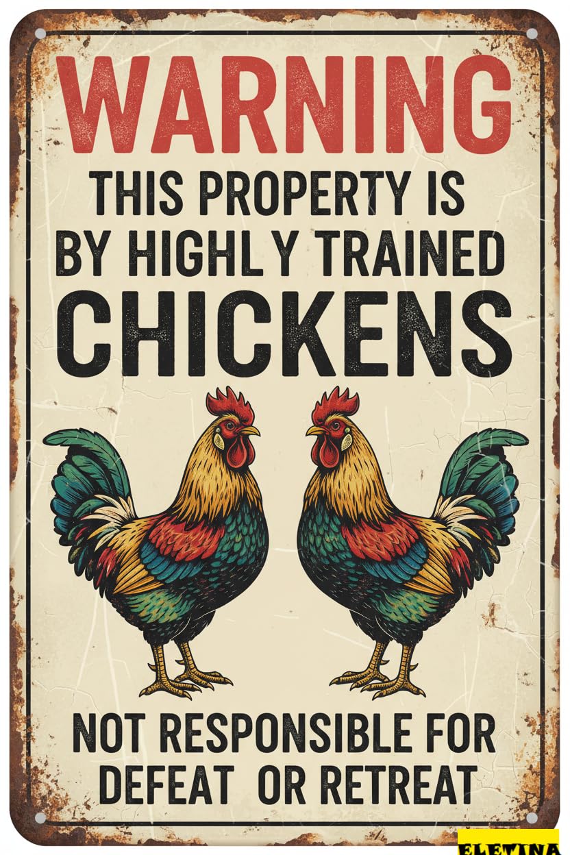 Chicken Coop Warning Tin Sign, 8x12 Inch Farm Decor