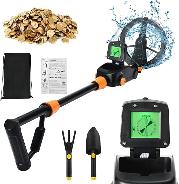 Potuem Metal Detector for Kids, Waterproof Kids Metal Detector With LCD and SOUND Indication, Adjustable High Sensitivity Metal Detector Includes Shovel, Rake and Knapsack