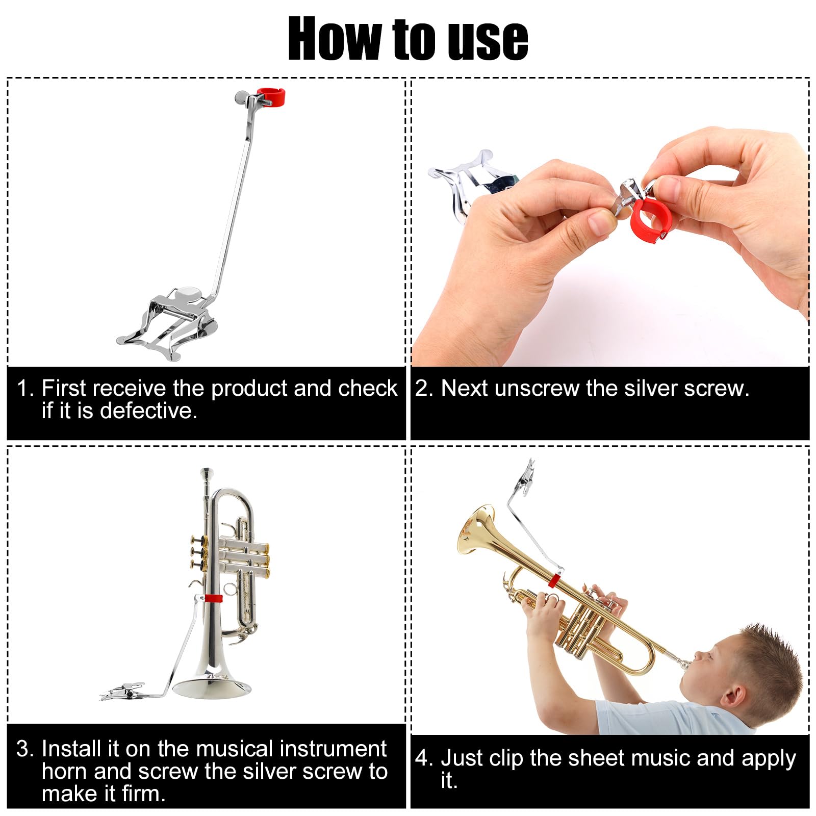 Pince à Musique pour Cor Français, Support Portable pour Partitions de Cor Français Pince en Métal pour Cor Français Lyre Accessoires pour Instruments de Pratique pour Débutants