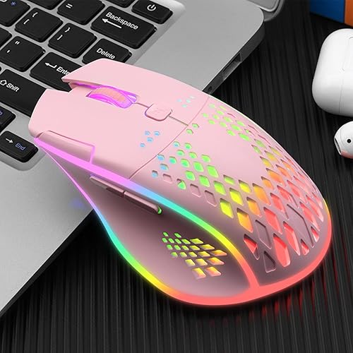 Miniatura 2 de VEGCOO Mouse inalámbrico para juegos, C30 silencioso, recargable, inalámbrico, con tecla de doble clic y luces LED coloridas, 3 niveles de DPI,