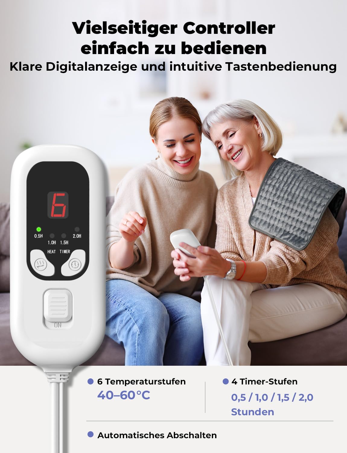 Heizkissen 60 x 30 cm 6 Stufen 4 Timer mit Abschaltautomatik