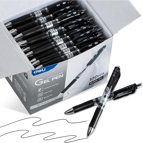 deli Bolígrafos de gel, 100 bolígrafos retráctiles, tinta negra, punta media de 0.028 in, escritura suave, secado rápido, no se corren para tomar