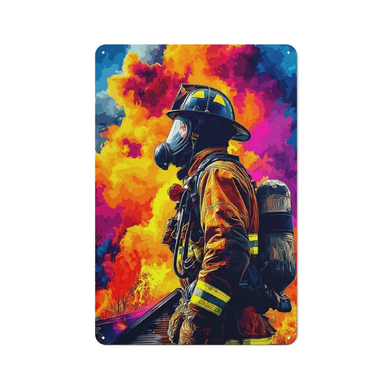 Junmoney Firefighter Bravery In Action -1 Understated Decorative Metal Sign 30X20cm Featuring Study Room Decor For Workspace, Cafe, Shop Or Desk Area