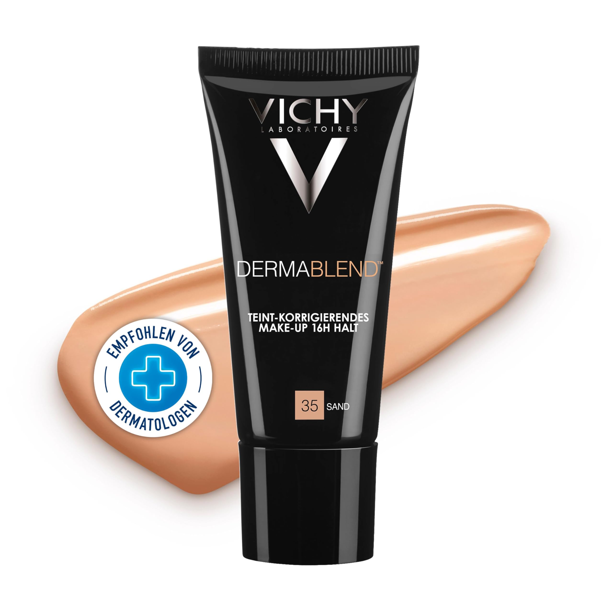 Vichy Dermablend, Teint-korrigierendes Make-up, Foundation bei empfindlicher und unreiner Haut, Ohne Maskeneffekt, Parfümfrei, Farbton: 35 sand, 30 ml