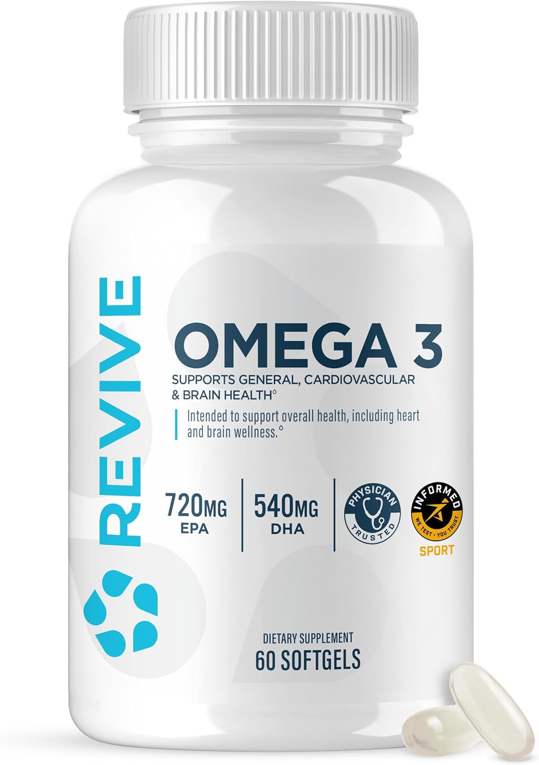 Revive MD Omega 3 Fish Oil Supplements for Men & Women – Softgels with EPA & DHA Fatty Acids for Healthy Skin & Joints, Heart & Brain Support – Vegan-Friendly, Gluten-Free (120 Softgels)