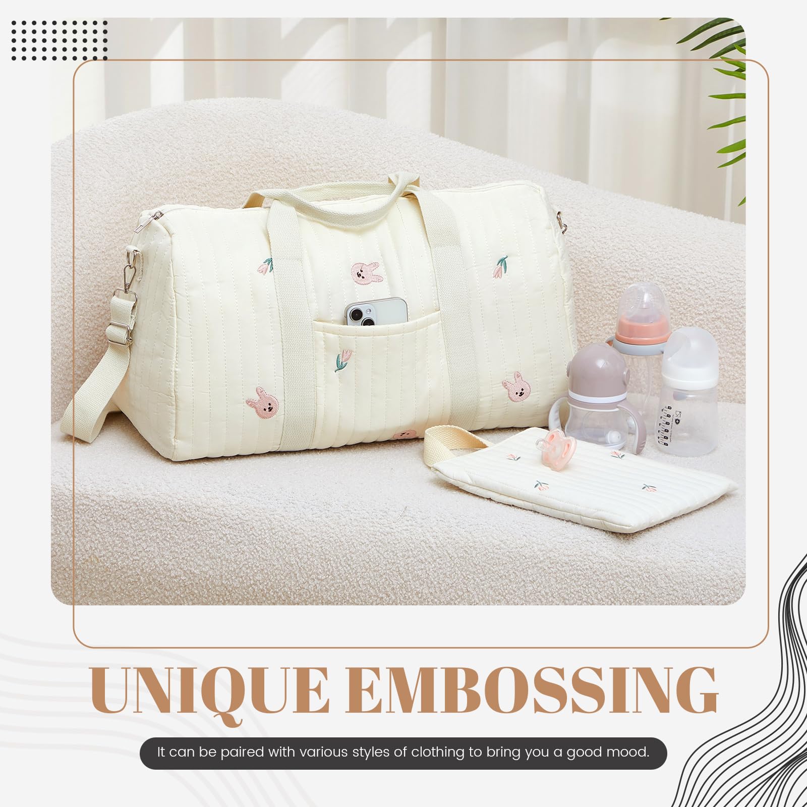 Paterr 2 bolsas de pañales grandes de viaje para mamá, bolsa de hospital, de algodón, pequeña, reutilizable, para mamá, enfermera (conejo)