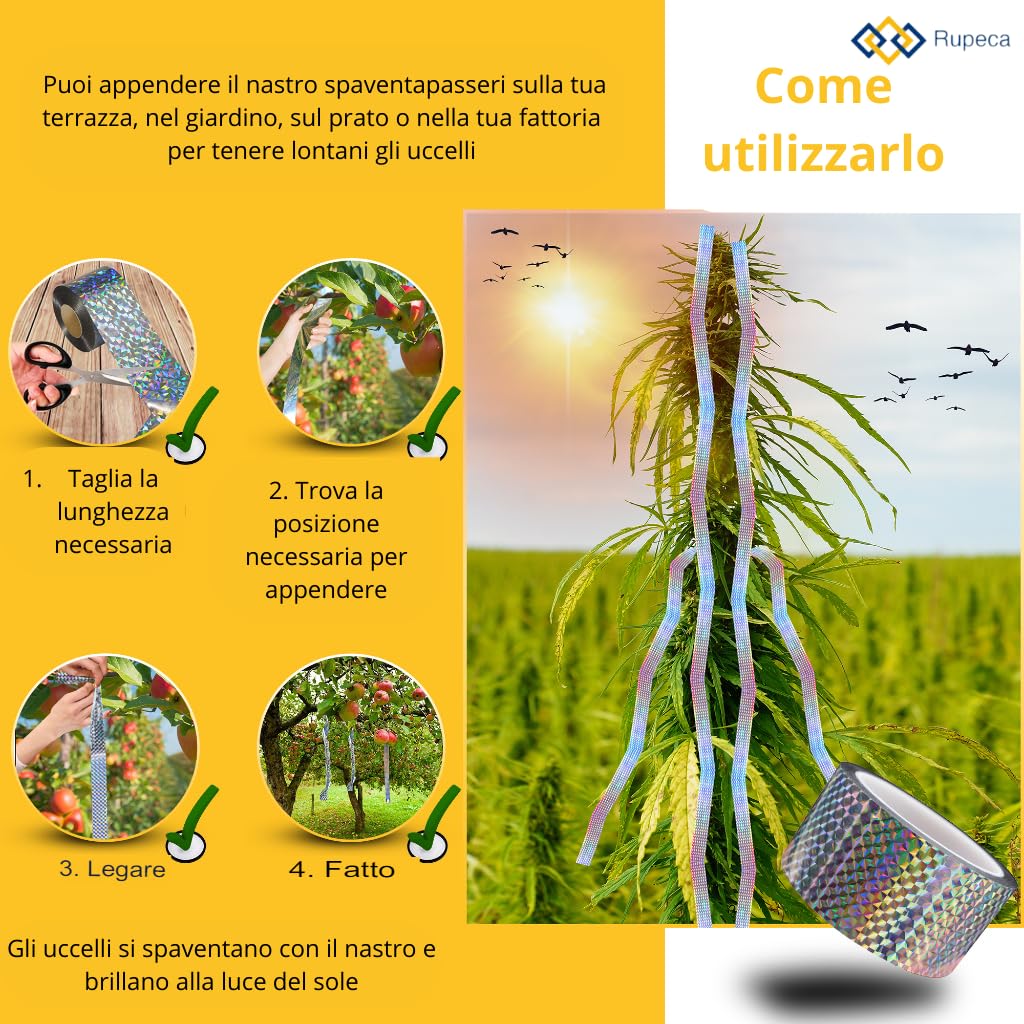 Nastro Repellente Per Uccelli 80m X 4.8cm - Dissuasore Riflettente Per Piccioni, Balconi, Giardini E Terrazzi - Antiuccelli Da Esterno