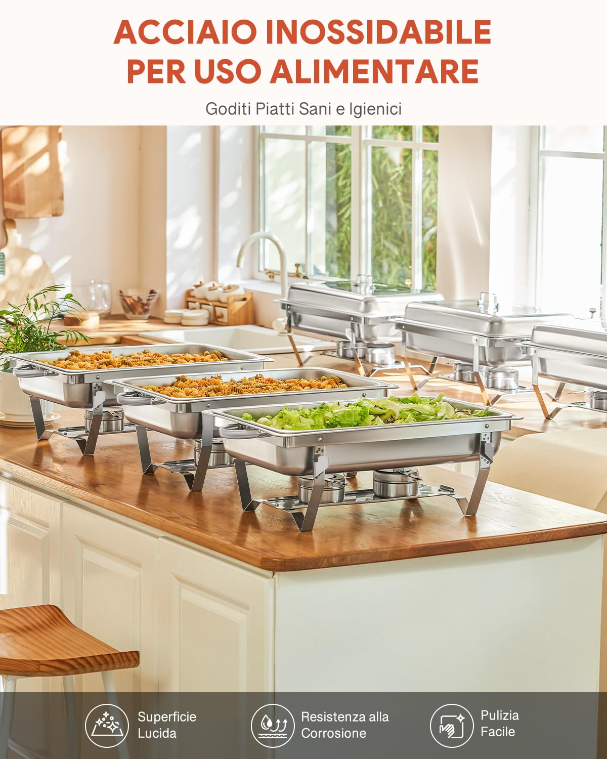 Wilprep 9L Chafing Dish Buffet Scaldavivande in Acciaio Inox con Contenitore e Vassoio di Riscaldamento, Pentole per Servire Buffet, Catering e Feste (Set da 6 Pezzi)