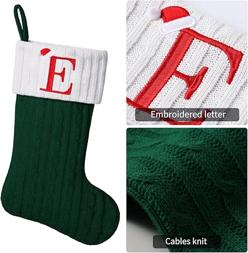 Miniatura 3 de Yehnois Calcetines de Navidad con monograma de punto verde de 19.5 pulgadas, medias de Navidad con inicial personalizadas, decoración de fiesta de
