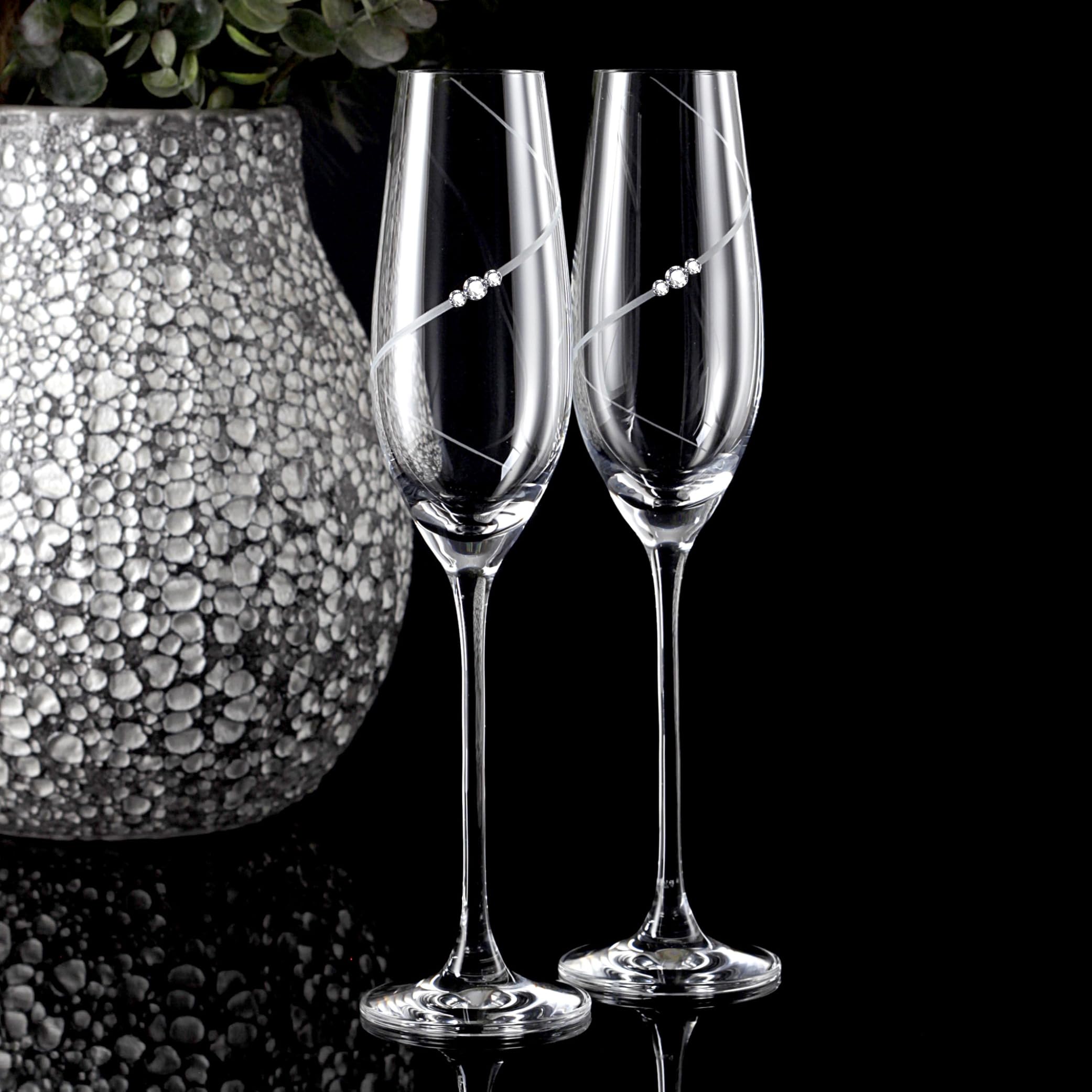 Siluette Copas de champán - Juego de copas de champán con cristales premium y diseño en espiral, hechas a mano, diseño moderno para bodas y ocasiones especiales, 2 unidades, 210 ml