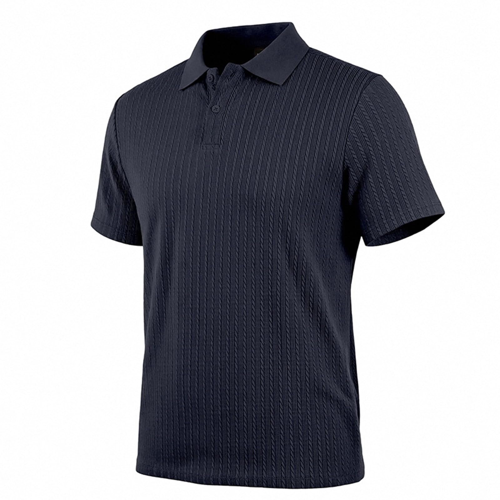 Polo Homme Texturé à Rayures Verticales Col Rabattu Boutonné Manches Courtes Été Confortable Coupe Ajustée Séchage Rapide pour Style Urbain et Décontracté