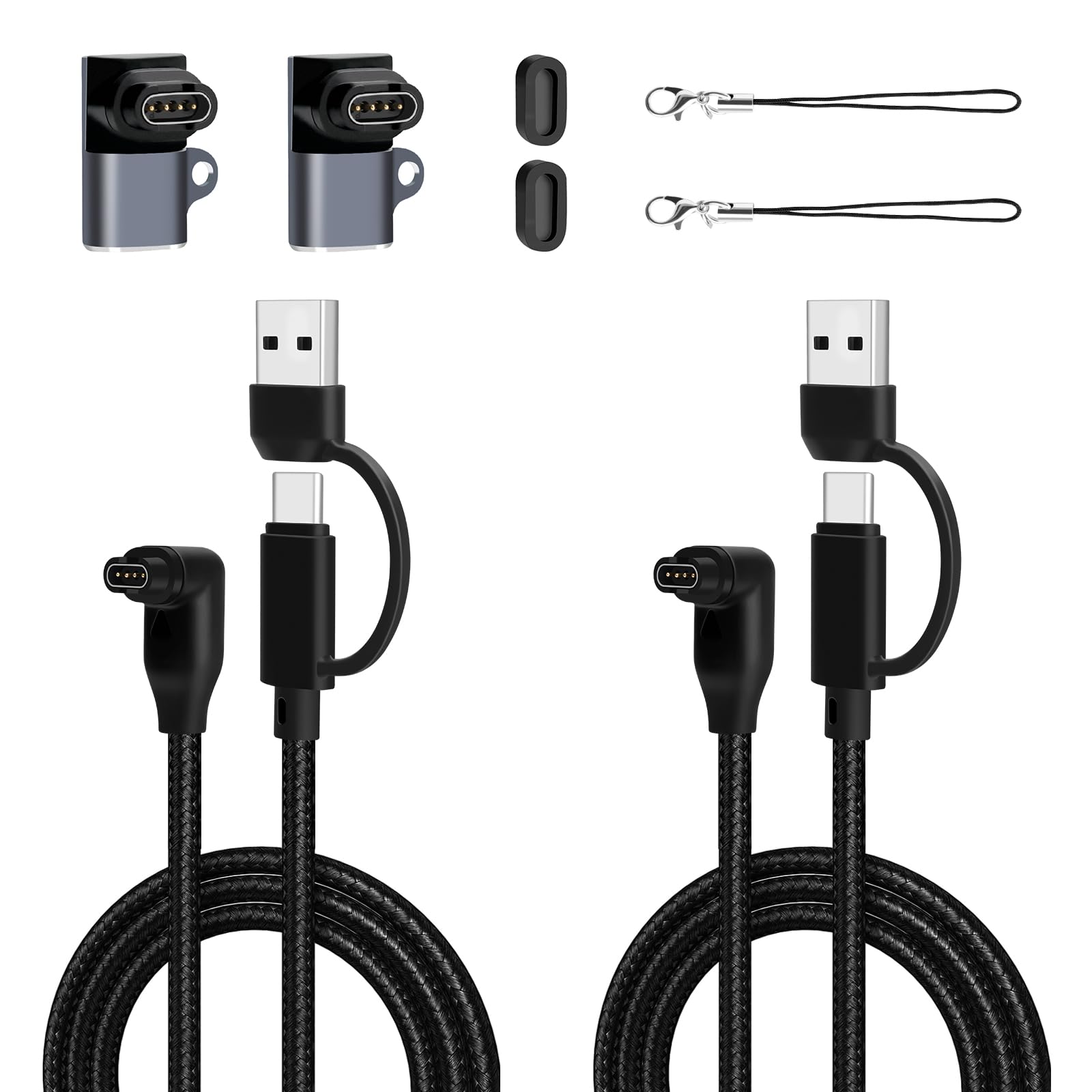 Seminer Ladekabel für Garmin (2er Pack), USB Typ-C 2IN1 ladekabel für GarminFenix mit Staubschutzstecker Für Garmin Vivoactive 3/4/4S, Vivomove 3/3S, Fenix 5/5X