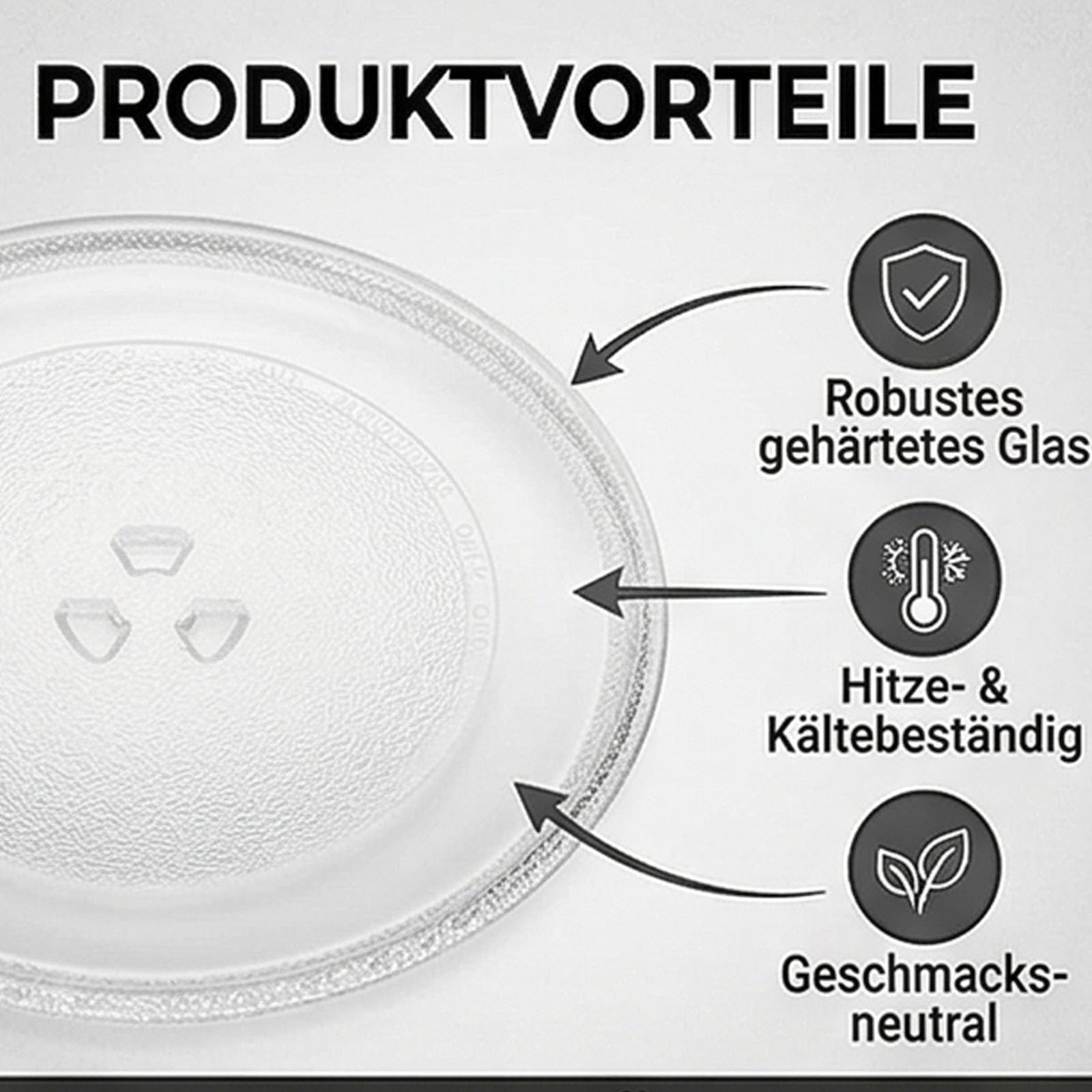 Universal Mikrowellenteller 24,5 cm Drehteller Mikrowelle mit 3 Noppen, 1 Mikrowelle Drehring und 1 Mikrowellen Drehbarer Teller Koppler Glasteller für Mikrowellen, Küche, Esszimmer