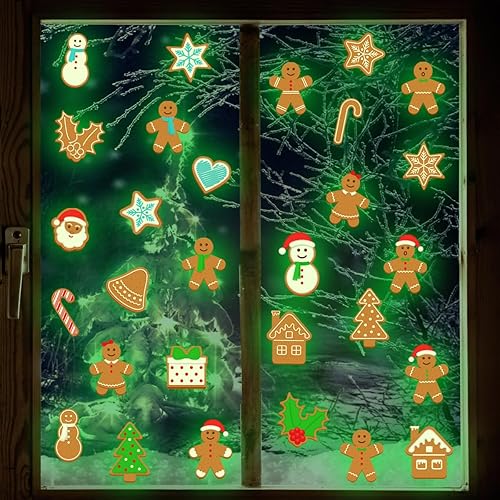 Brillan en la oscuridad, calcomanías de ventana de hombre de jengibre de Navidad, color verde, luminoso, hombre de jengibre, removibles, decoración disponible en Yaxa Venezuela