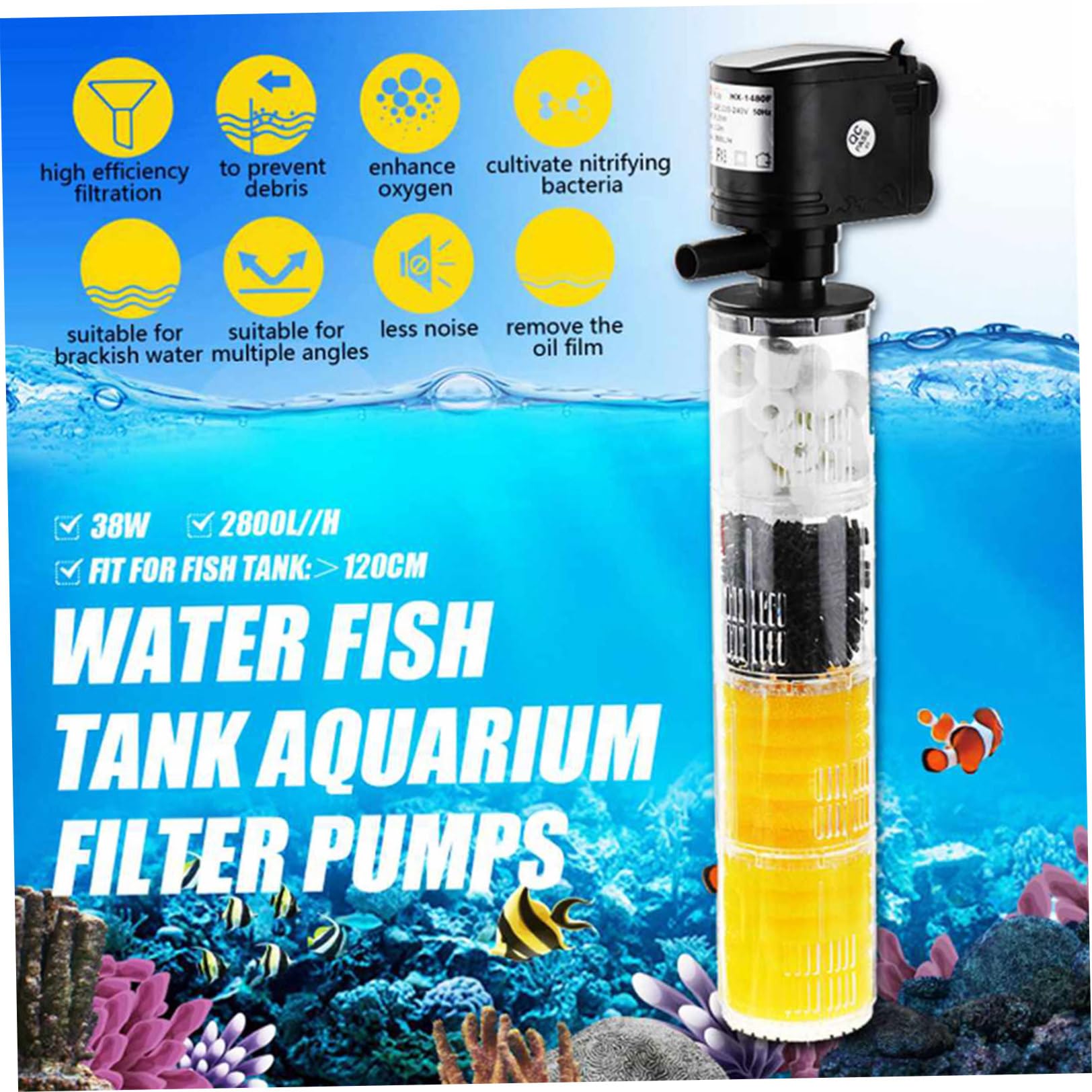 DOITOOL Aquarienfilter 3 in 1 mit 4 Filterschichten aus Kunststoff Leicht zu Reinigen und Sorgt für Wasseroxygenierung im Fisch und Garnelenaquarium