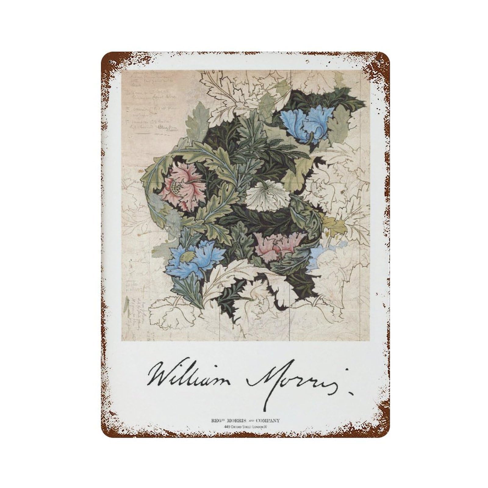 xiaoxiaoshen William Morris Botanical Wreath Victorian Wall Decor Art Metal Tin Poster Modern Home Decor Art Home Bar Shop Decorations Vintage Sign 40x30cm