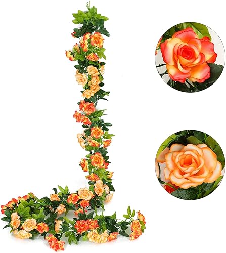 JUSTOYOU Paquete de 2 guirnaldas de rosas falsas (15.8 pies), enredaderas de rosas artificiales, flores colgantes de seda para boda, hogar, telón de