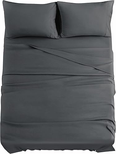 JOLLYVOGUE Sábanas de cama Queen de 4 piezas, juego de sábanas blancas para dormitorio con 14 bolsillos profundos, sábanas refrescantes con 1 sábana