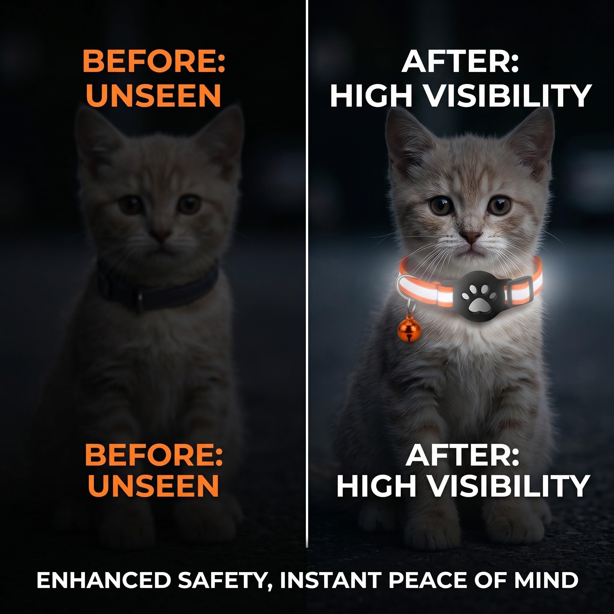 1 Collier Chat avec Support Compatible avec Airtag, Collier GPS Réfléchissant Extensible Orange, avec Silicone, Anti étranglement pour Chats et Chiots