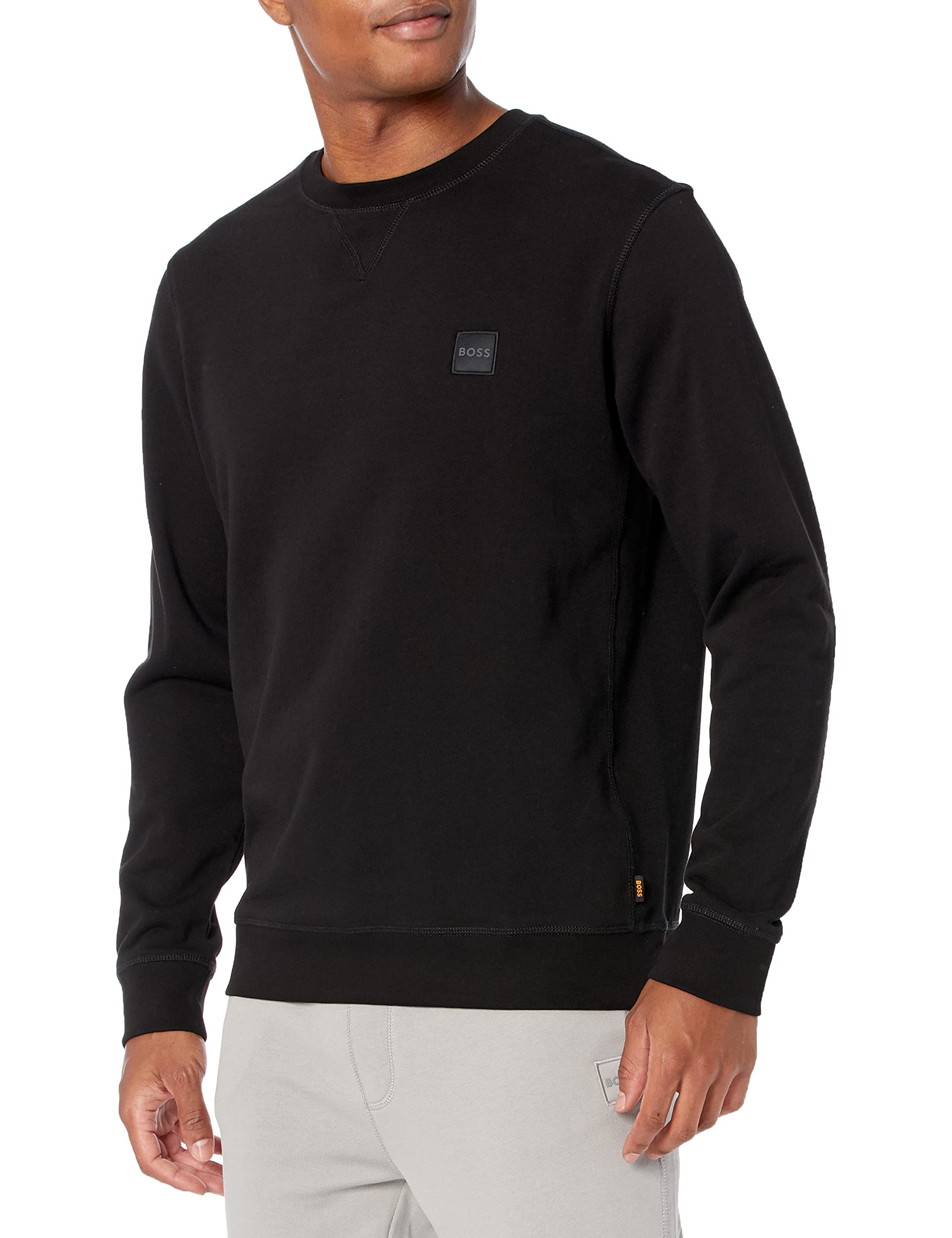 BOSS Men's Patch Logo French Terry Pullover Cotton Sweatshirt Medium Black Fog
