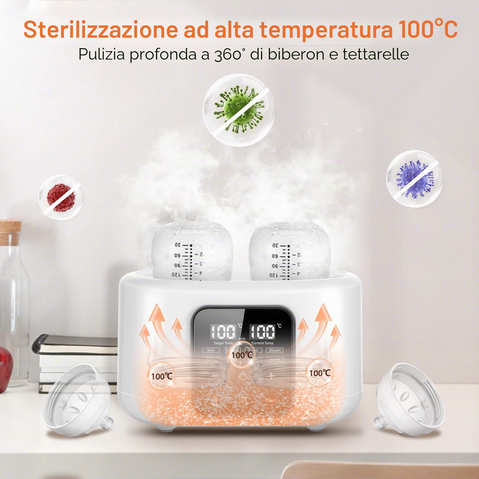Scaldabiberon, Scalda Biberon 6 in 1 per latte materno e formula con controllo intelligente della temperatura, mantenimento 48H, scaldalatte, riscaldamento alimenti, scongelamento, vapore