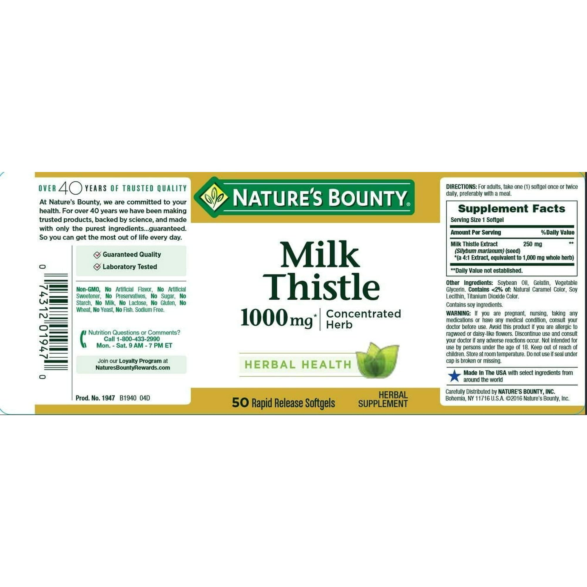 Nature's Bounty Milk Thistle 1000mg, 50 Softgels (Pack of 2) — Amazon image 4