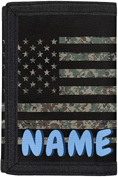 Rnyleeg Personalized Camo Wallet for Kids Custom Name Kids Wallets for Boys Army Green Boys Wallets with Coin Pocket Trifold Toddlers Purse with Card Holders and Coin Pocket