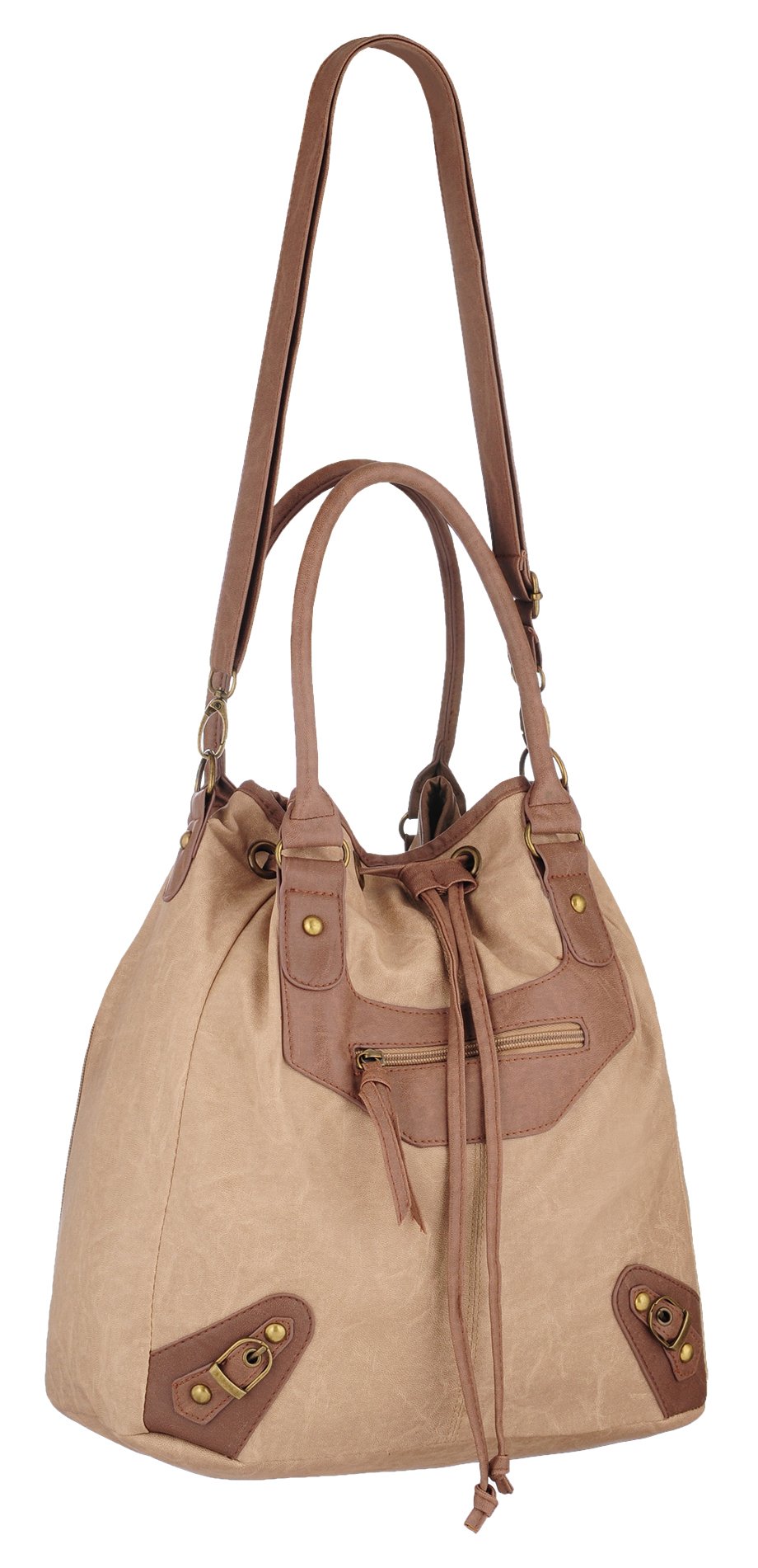 Eye Catch Women's Sand Tan Eyecatch - Jenna Faux Leather Cross Body Duffle Bag Shoulderbag Handbag