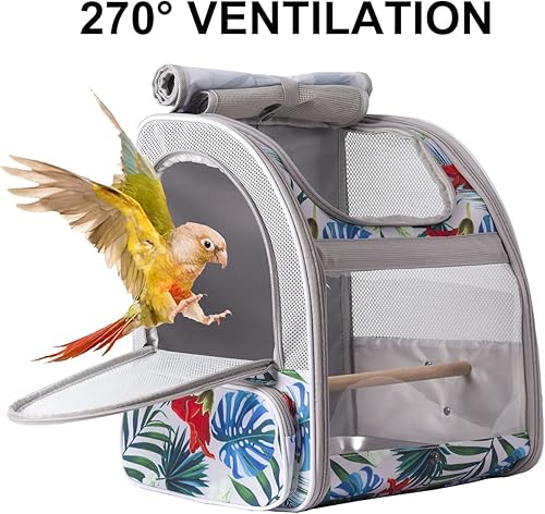 Miniatura 6 de Mochila portadora de pájaros con soporte de madera, mochila de viaje para pájaros (multicolor, mochila para pájaros)