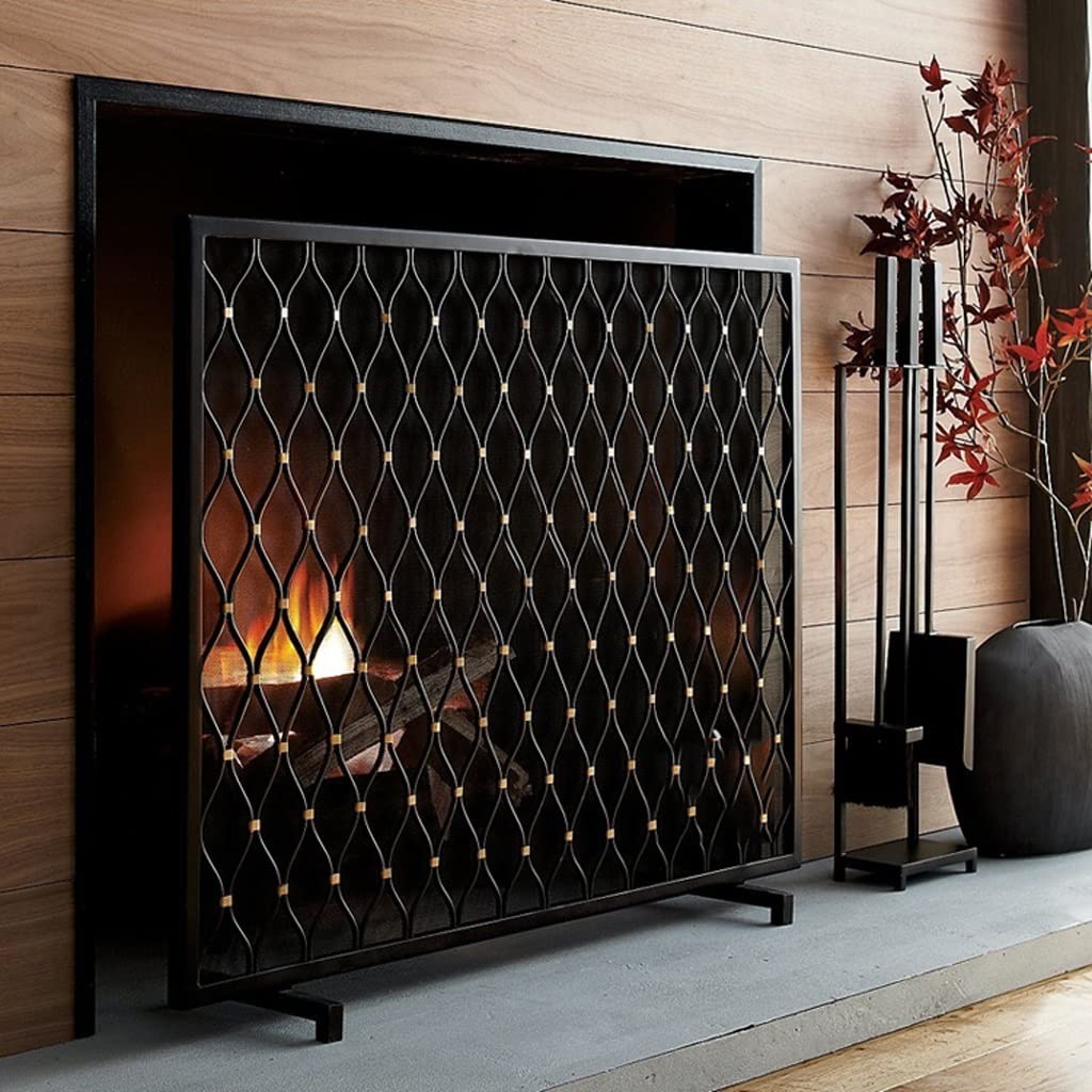 Parascintille per Camino Parascintille in Stile Europeo Semplice in Ferro battuto Parascintille Decorativo Nero per Pavimento Paravento per Soggiorno Casa Parapetto in Ferro battut(