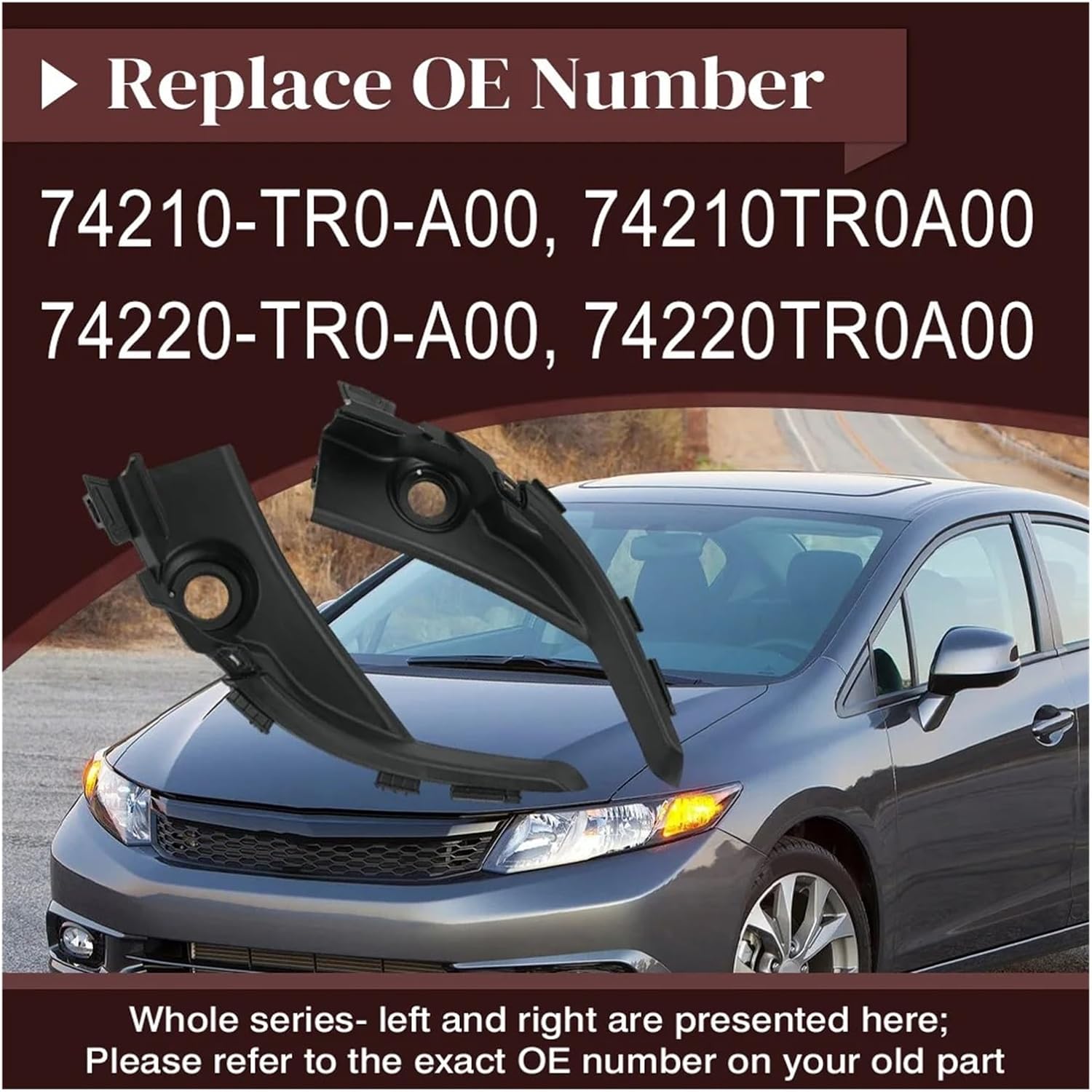 Wiper Side Cowl Cover Trim Panel for Civic 9th 2012-2015 Windshield Louvers Outer Extension Trim 74210TR0A00 74220TR0A00