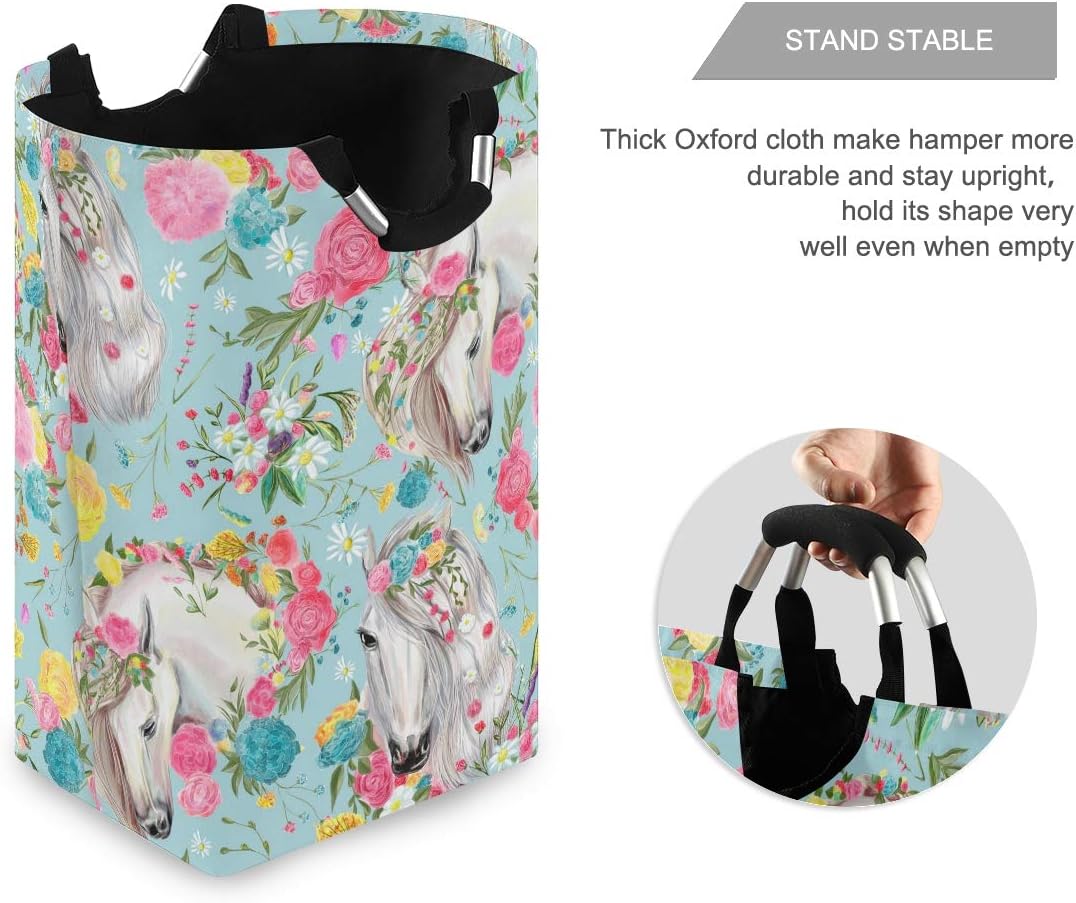 senya Large Storage Basket Collapsible Organizer Bin Laundry Hamper for Nursery Clothes Toys, Horse and Flower