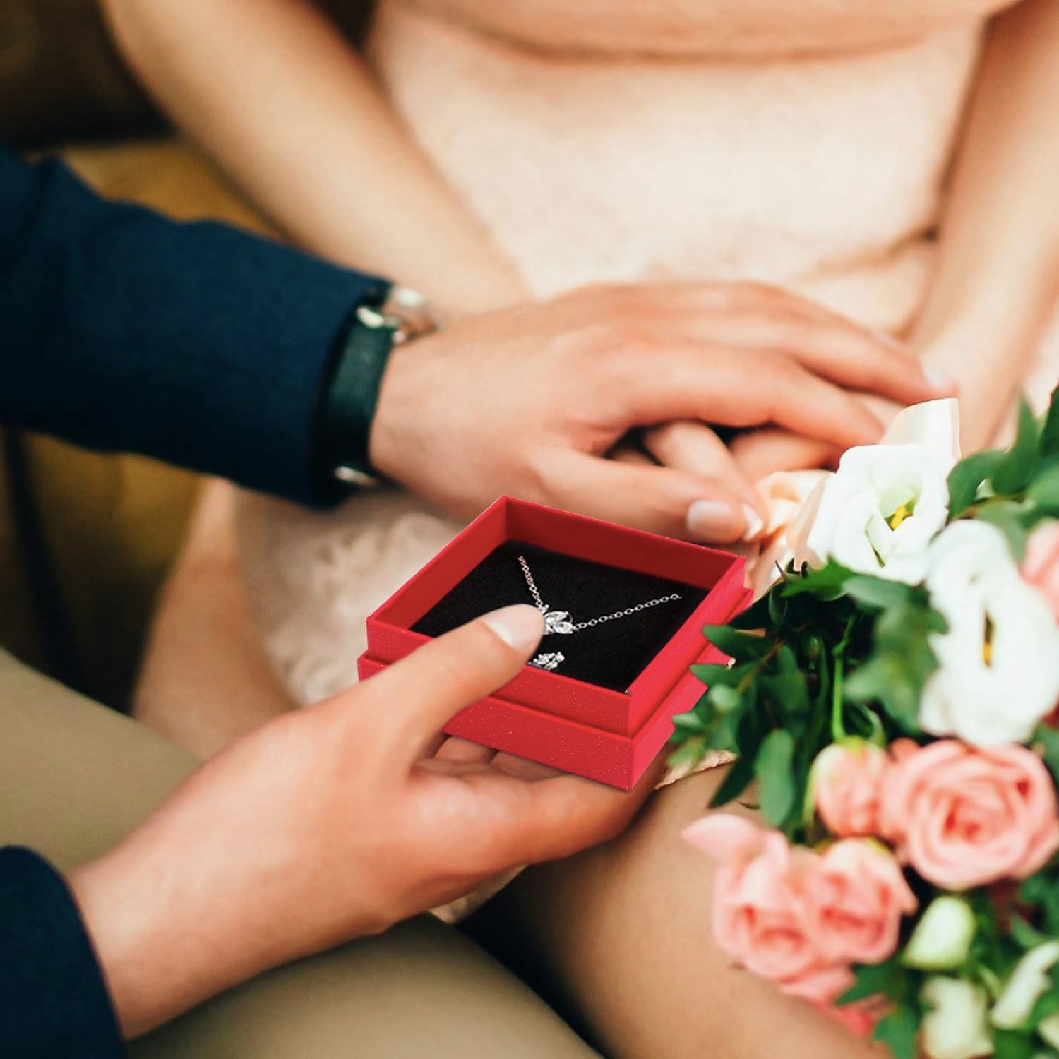 Gift Box Necklace Earring Ring Box Gift Box,12 Pieces Square Cardboard Jewelry Gift Boxes,Cotton Filled Cardboard Paper Jewelry Box Gift Case (3.5x3.5x1.25 Inches) (Red) - Image 6