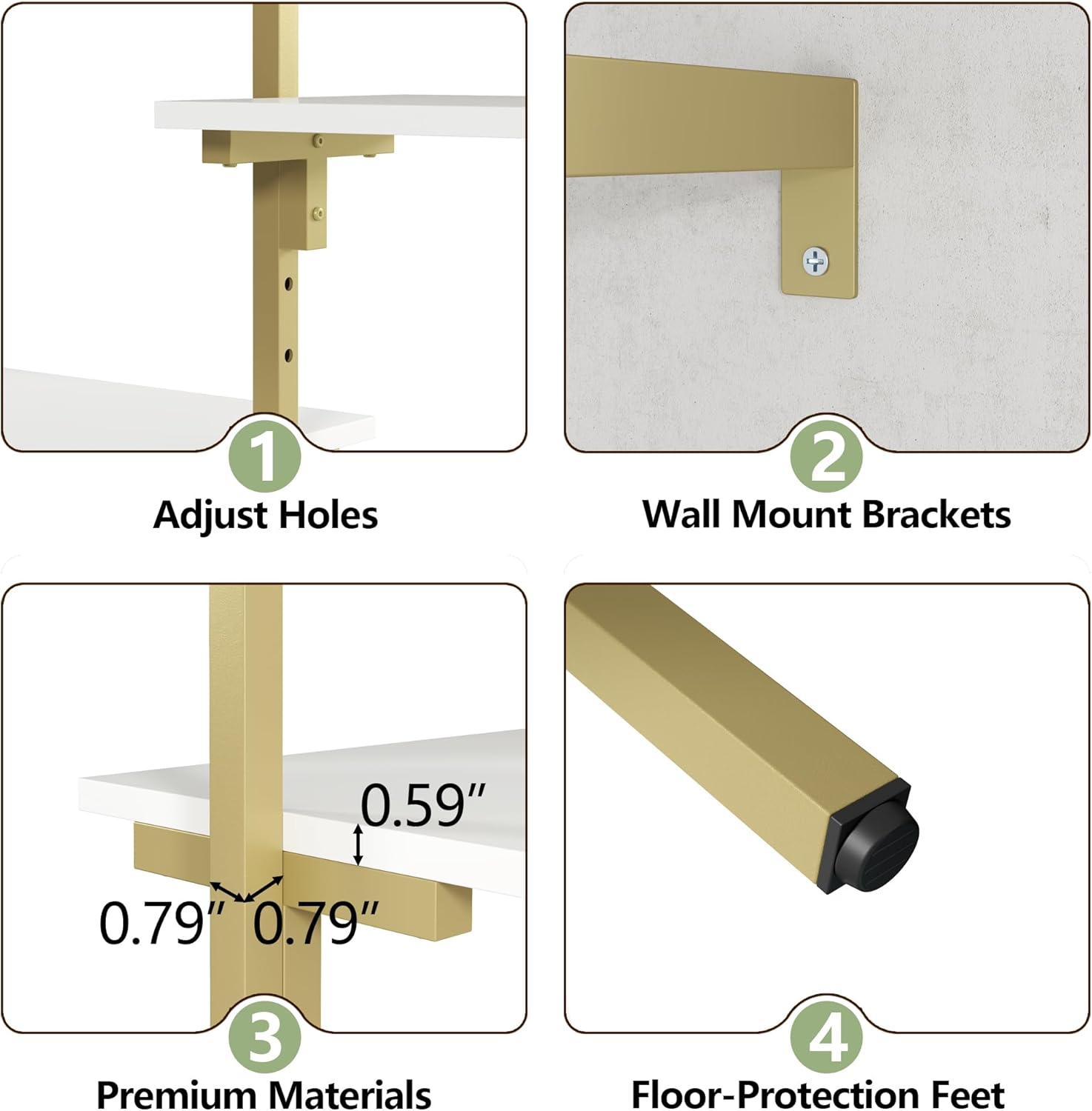 79'' Wall Mount Clothes Rack with Shelves - Metal Clothing Rack Wall Mount with 5 Hanging Rods & 6 Tier Shelves, Tall Gold Garment Racks for Hanging Clothes, Open Closet Wardrobe for Walk-in Closet