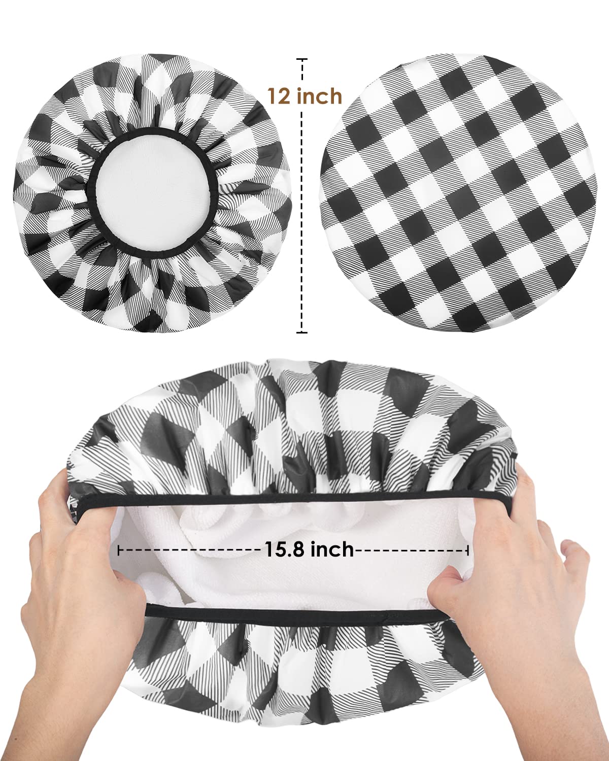 Auban Shower Cap, Shower Cap for Women Terry Cloth Lined EVA Exterior Reusable Double Layer Waterproof, Large Bath Hair Cap, Hotel Travel Essentials Accessories Cleaning Supplies (Checked) 2