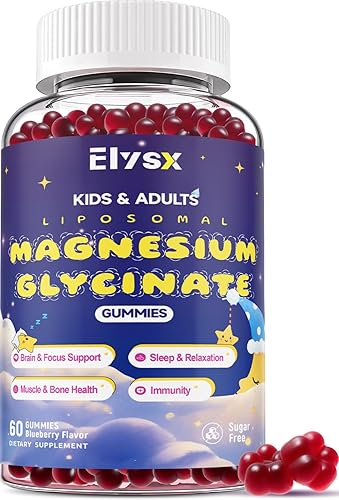 Glicinato de magnesio liposomal 400 mg gomitas para niños y adultos, suplemento de bisglicinato de magnesio masticable con teanina, B6, vitaminas y
