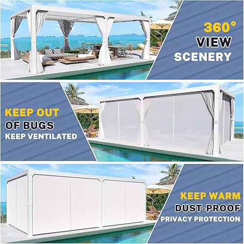 Miniatura 65 de MELLCOM Pérgola con listones de 10 x 12 pulgadas, pérgola de aluminio para exteriores con techo con listones ajustables, cortinas impermeables