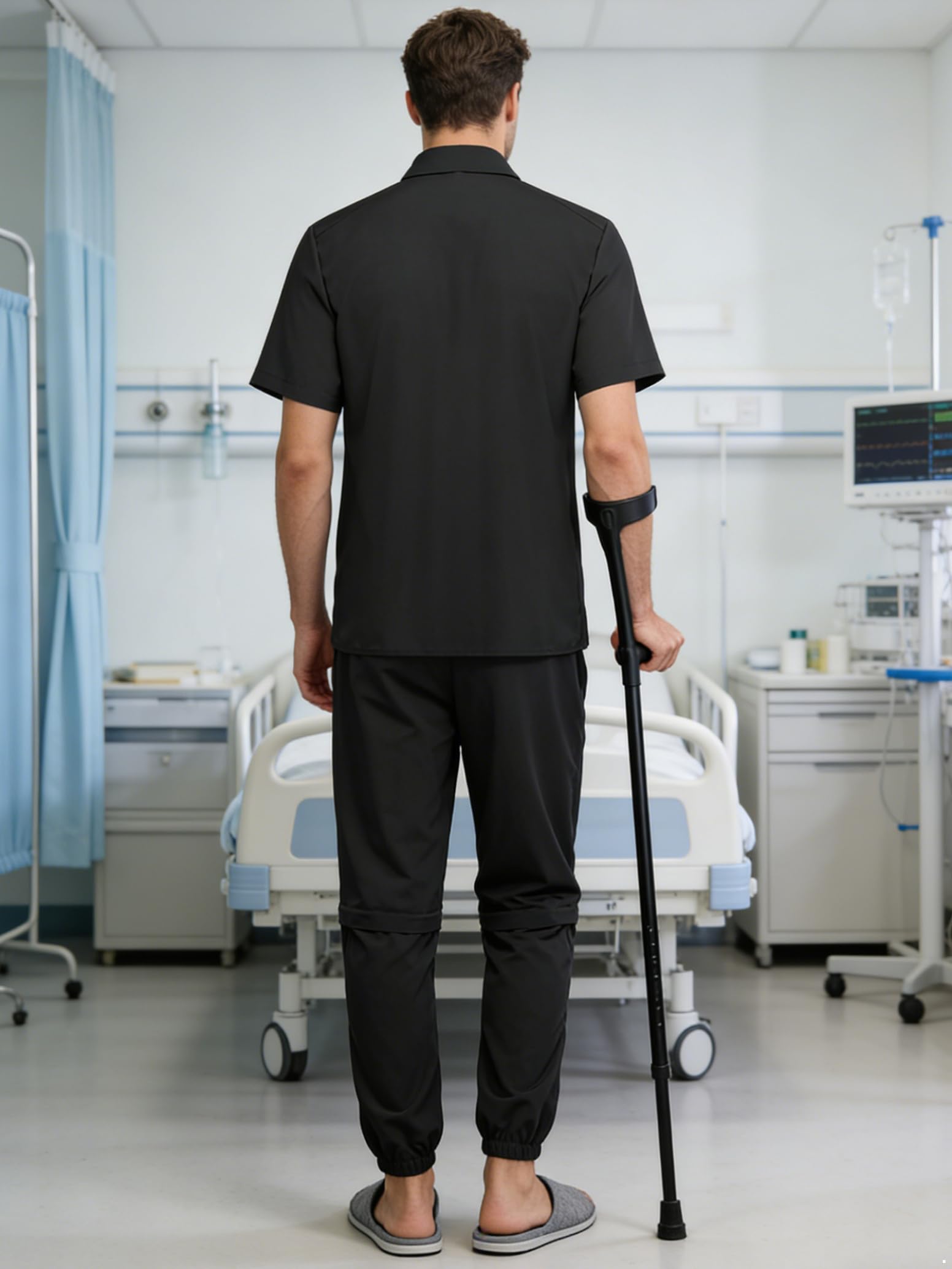 inlzdz Herren Zweiteilier Adaptive Kleidung Set Kurzarm Shirt Tear Away Hose für Patienten nach Operationen Senioren