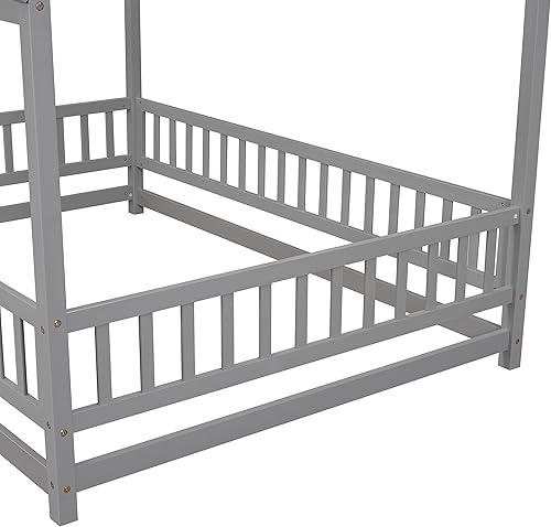 Miniatura 56 de Bellemave Cama Montessori de madera con valla y techo para niños, marco de cama individual para niños, niñas (individual, blanco)