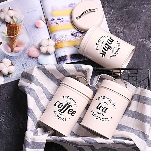 Miniatura 8 de Hedume Juego de 3 recipientes herméticos de cocina con tapas, café, té, contenedores de metal de azúcar, tarros decorativos de cocina anidables,