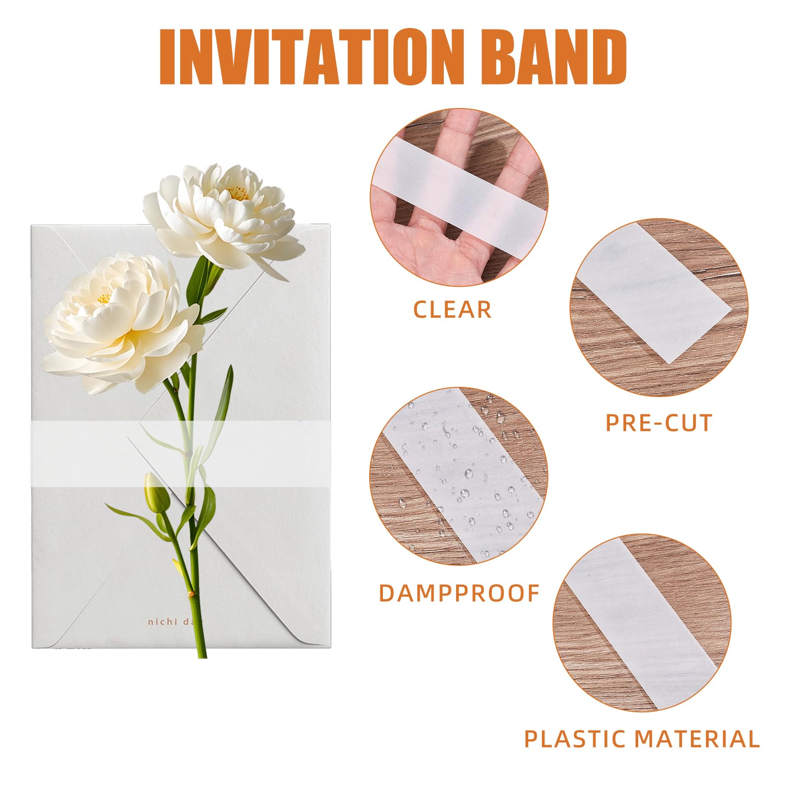NICENEEDED 200 Pieza de Bandas de Vientre de Vitela de Plástico Transparente, Accesorios para Invitaciones de Boda: Sobres, Envoltorios, Tarjetas