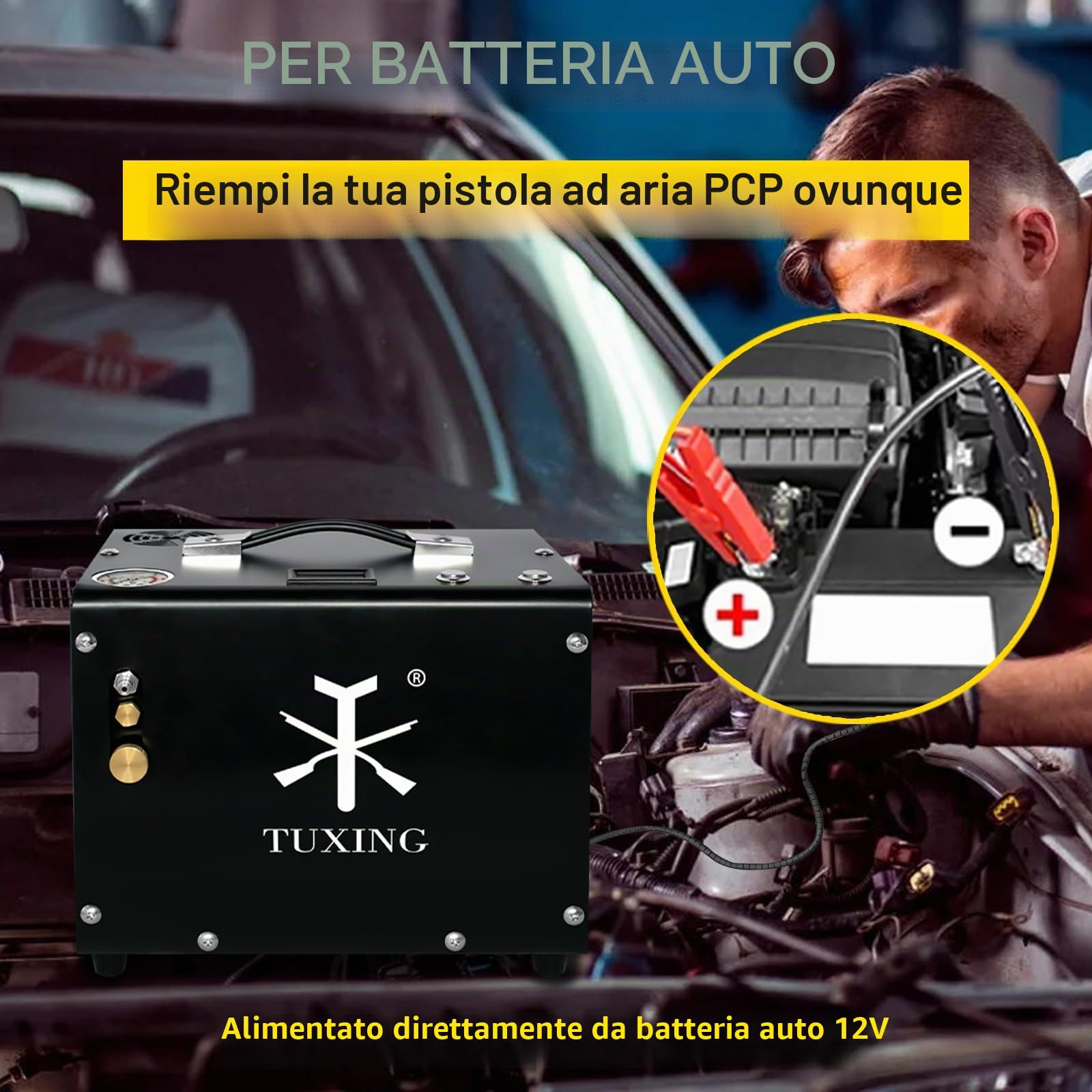 Compressore d'aria TUXING 300Bar Pcp, senza olio/acqua, trasformatore/sistema di scarico integrato, pompa per fucili ad aria compressa PCP e pistole ad aria compressa
