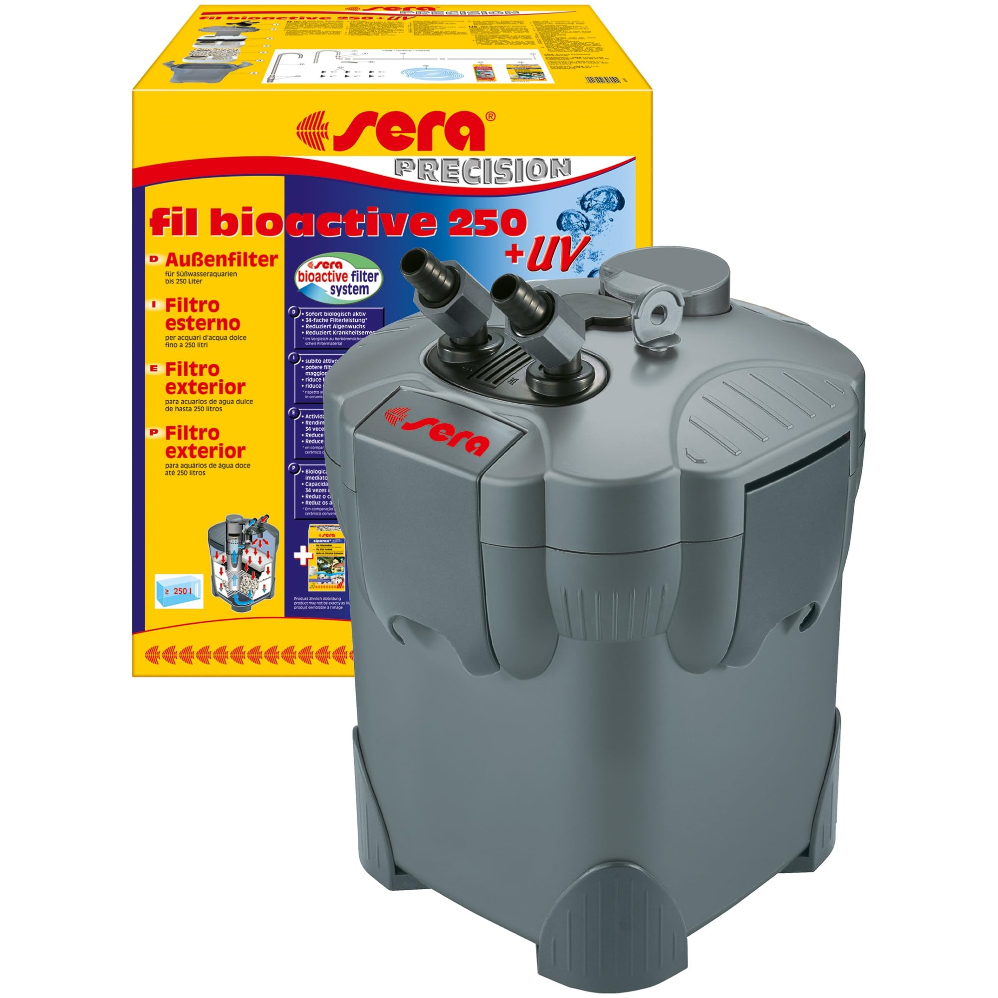 sera Fil bioactive 250 + UV | Filtro Exterior sera Fil bioactive 250 + UV - para acuarios de Agua Dulce de hasta 250 l | filtrado óptimo | reducción de Agentes patógenos por UV-C